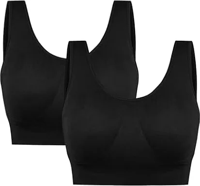Uniexcosm Sujetador Deportivo Mujer Medio Impacto, Top Deportivo Push Up Sin Costuras, con Relleno y Aros, Transpirable para Running, Yoga y Fitness,Negro 2,XL