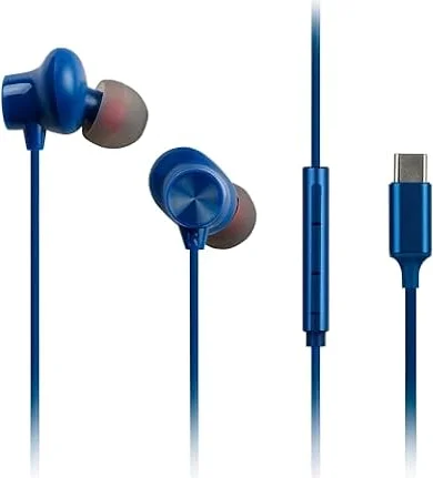 Panasonic RP-TCM225DEA Auriculares Internos USB-C, Auriculares con Cable y Micrófono Integrado y Control Remoto, Graves Potentes, Ajuste Personalizable, Cable de 1,2 m, Color Azul