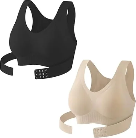 2PC Sujetador Sin Aro Corrector Postura Espalda Para Mujer,Sujetadores De Cierre Frontal Con Soporte de Espalda Ajustable Push Up Bra,Sujetadores Deportivos Mujer Seamless Shaperher Completo Sujetador