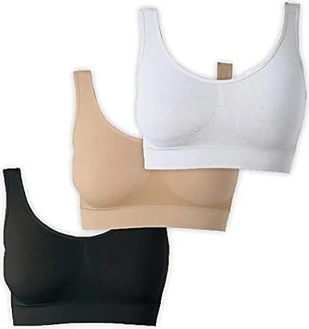 UnsichtBra Mujer Set de 3 Sujetadores | Bralette Sin Aros | Ultra Cómodo e Invisible | Antisudor | Sin Costuras | Elástico y Transpirable | Negro, Blanco, Beige | Lencería de Algodón