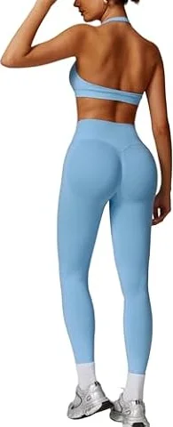 Conjunto deportivo de mujer IMEKIS con sujetador de cuello con soporte para yoga, leggings de alta cintura para el gimnasio, conjunto de dos piezas, ropa deportiva para entrenamiento, fitness, jogging