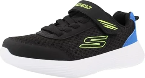Skechers GO Run 400 V2 Quanta-Stride - Zapatillas Deportivas para niño, Color Negro, sintético, Textil, Borde Azul y Lima, Talla 13.5