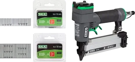 SALKI | Pack Clavadora CSK P06 + Blister SALKI Pin 0,6 | 6000 clavos: 15mm y 30mm B | Pistola de Clavos Neumática | Grapadora para trabajos de Carpintería