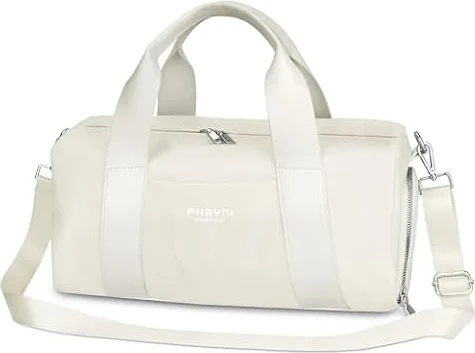 Pequeña Bolsa De Deporte para Mujeres, Niñas y Niños,Diseño para Fitness,Entrenamiento, Baile, Ballet, Natación con Zapatero Independiente y Bolsillo Impermeable(Beige,40x19x20 cm,15L)