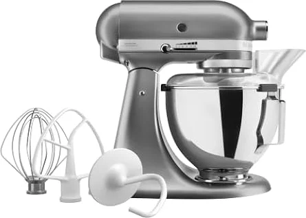 KitchenAid Classic Batidora Amasadora 4.3L, 10 Velocidades con Arranque Suave, Pala, Gancho y Varilla, Acción Planetaria, 59 Puntos de Contacto, Contour Silver