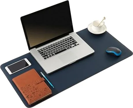ARNTY Protector Escritorio de Cuero PU,Protector Mesa Escritorio Doble Cara,Grande Almohadilla de Escritorio de Oficina para Ordenador,Desk Mat para la Oficina y el Hogar(Azul&Naranja, 90 * 43cm)