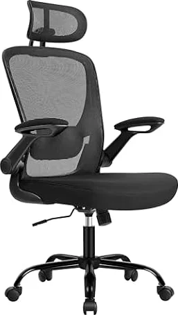 SONGMICS Silla de Escritorio Ergonómica, Malla, Apoyabrazos Abatibles
