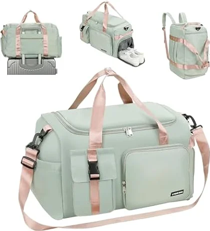 Cozary Bolsa Deporte Hombre Mujer - 42L Bolsa de Viaje Grande - Tela Oxford Impermeable - Diseño Multibolsillos - Bolsa de Gimnasio 3 en 1 - para Gimnasio Viaje Negocios - Verde