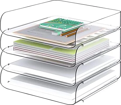 Tomorotec Juego de bandejas de Escritorio para Cartas, tamaño A4, Organizador de Documentos apilable de Pet Transparente, Soporte de Documentos para Oficina, Escritorio, Soporte de Almacenamiento de