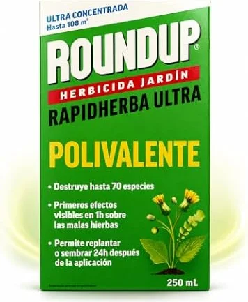 ROUNDUP Herbicida Total para Eliminar Todo Tipo de Malas Hierbas | Efectos Visibles en tan sólo 1 Hora | 250 ML para diluir en 5 L de Agua | Elimina hasta 70 Tipos de Hierbas/Musgo | Nexum Market