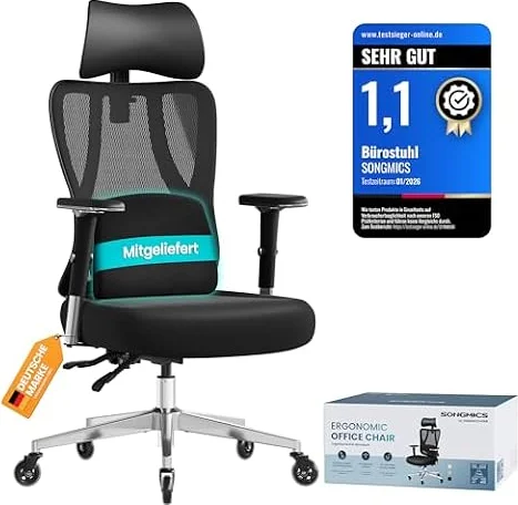 SONGMICS Silla de Oficina Ergonómica, Soporte Lumbar, Carga 150 kg