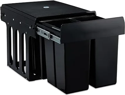Relaxdays Cubo de basura integrado de 4 compartimentos, bote de basura de cocina extraíble para armario base, ABS, negro, 35,1 x 34,3 x 48 cm,10031541
