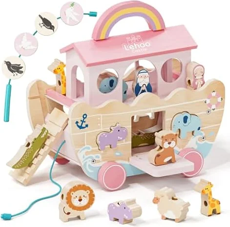 Lehoo Castle Arca de Noé de Madera, Regalos Bautizo Niña, Montessori 1 Año