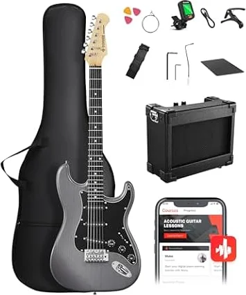 DONNER DST-80 Guitarra Eléctrica Kit para Principiantes de 39” con Amplificador, Pastilla Clásica SSS, Incluye Funda, Afinador, Capodastro, Correa, Púas y Lecciones en Línea Gratuitas