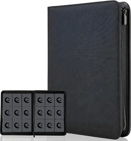 Carpeta de tarjetas coleccionables, 9 bolsillos, 360 bolsillos laterales, funda de PU con cremallera para TCG, tarjetas deportivas (negro)
