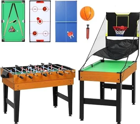 SPORTNOW Mesa Multijuegos 5 en 1 Adultos 134x108x144 cm Natural y Negro