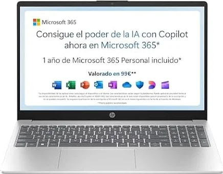 HP 15-fd0261ns 15,6" FHD, Intel N100, 4GB, 128GB, Win11, Plata