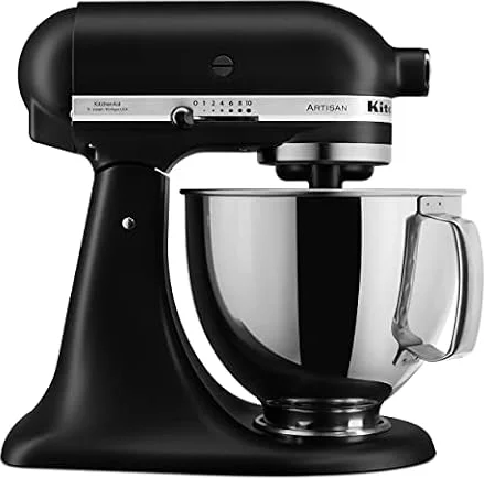 KitchenAid 5 cuartos de galón. Batidora de pie de cabeza inclinable KSM150PSBM Artisan Series, 5 cuartos de galón, negro mate