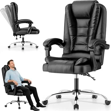 EveryKip Silla de Oficina Profesional con Respaldo Alto 360° – Sillón Acolchado y Reclinable Cojín Lumbar, Altura Ajustable Ergonomico(Negro Ejecutivo)