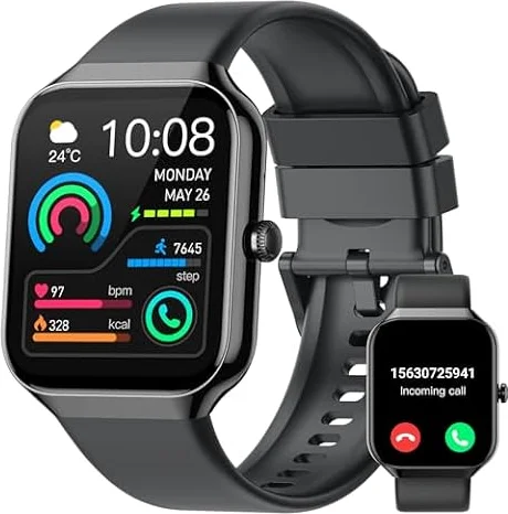 Reloj Inteligente Mujer Hombre,1.96" Smartwatch con Llamada Bluetooth Negro