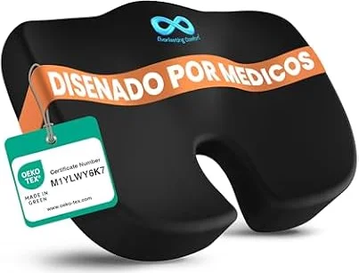Everlasting Comfort Cojín de Asiento de Espuma viscoelástica para Oficina, Coche y hogar – Cojín con Funda Lavable, Base Antideslizante y Forma cómoda (Negro)