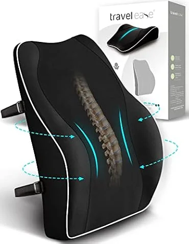Travel Ease Cojín de Soporte Lumbar Ergonómico, Respaldo de Espuma Viscoelástica para Asiento de Automóvil, Silla de Oficina, Respaldo con Cubierta Antiestática y Correas Ajustables Dobles, Negro