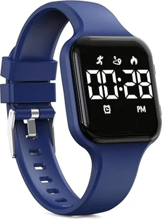 Focwony Reloj digital para niños, podómetro, resistente al agua, rastreador de fitness, reloj de pulsera con podómetro, pantalla LED, cronómetro para niños, niñas, adolescentes (azul oscuro)