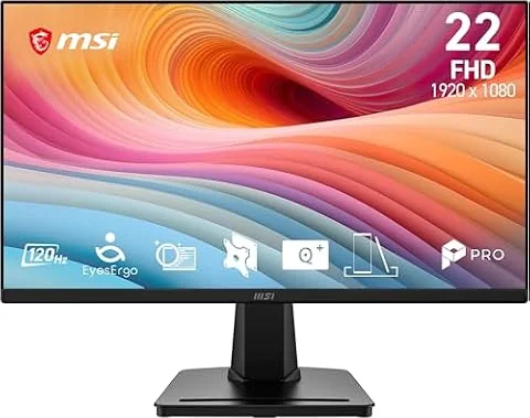 MSI Pro MP225A E12VL Monitor de 22" FHD, 1920 x 1080 VA, 144 Hz, 1 ms, Adaptive-Sync, Eye Care, HDMI 1.4b, inclinación Ajustable, Montaje Vesa, Negro