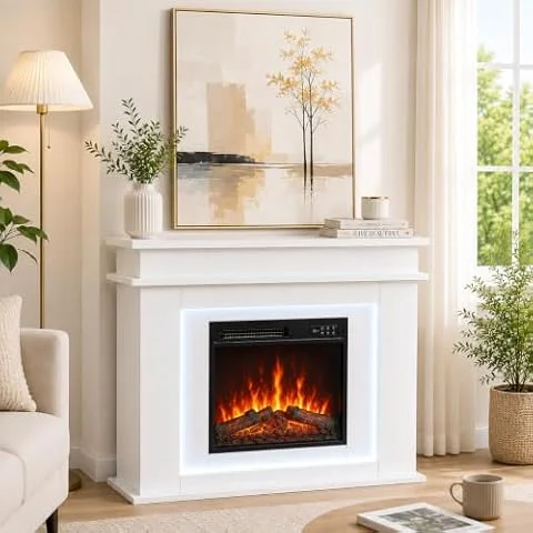 HOMAVO Chimenea Eléctrica con Mueble, 1800 W, Iluminación LED