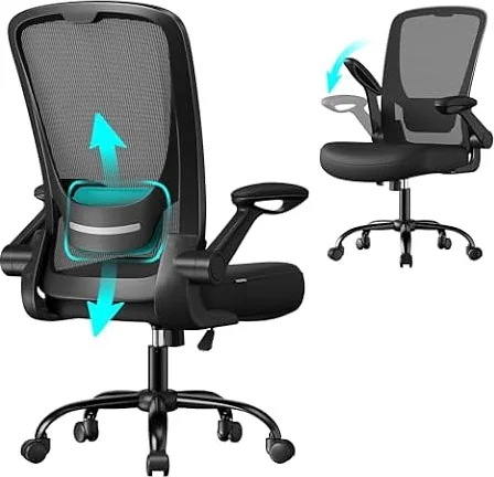 SONGMICS Silla de Escritorio Ergonómica, Malla, Apoyabrazos Abatibles