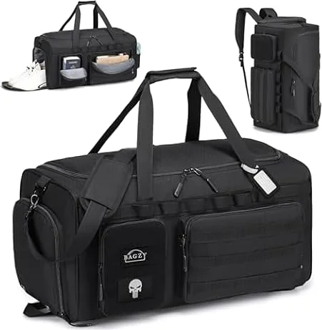 BAGZY Bolsa Deporte Hombre 55 litros Mochila Gimnasio Táctica Militar Impermeable Bolsa de Viaje Grande Bolso Deporte Mujer para Entrenamiento para Deportes, Fitness, Fin De Semana, Camping, Negro