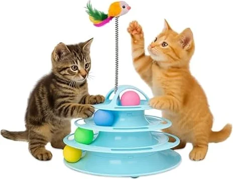 Mobiclinic®Pets, Juguete para Gatos, Interactivo, Catplay, Estimulación sensorial, 4 Niveles, Pelotas, Fácil de Montar, 12x24x16.5cm Torre interactiva Gato, Antideslizante, Diseño Atractivo