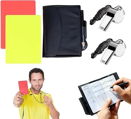 Olakin Silbato de Acero Inoxidable, Kit de Tarjetas de árbitro Tarjetas, Tarjetas Amarillas y Rojas, Fútbol Kit de árbitro Deportivo con Lápiz para Juego de Fútbol Deporte Escolar