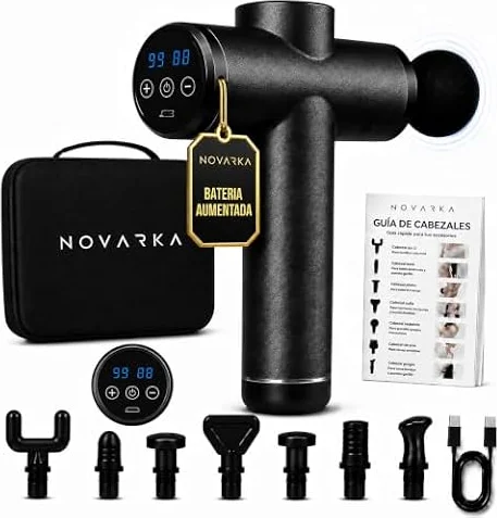 | NOVARKA® Recovery360 | Pistola de Masaje Muscular EXCLUSIVA de 99 Velocidades con 8 Cabezales INCLUIDOS | Incluye Maletin de Transporte y Guía Uso Cabezales | Masajeador Cervical y Espalda