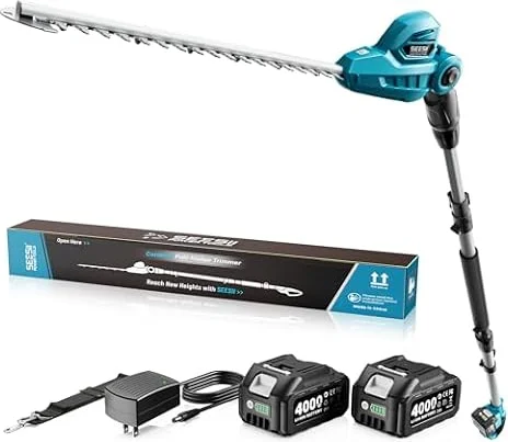 SEESII Cortasetos Telescópico Batería 20V, Cuchilla 40 cm, 2 Baterías 4,0Ah