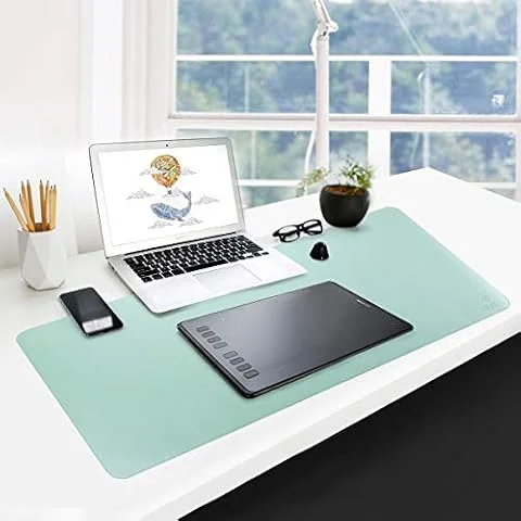 GUBEE PU Cuero Almohadilla de Escritorio de Oficina Multifuncional,Impermeable Antideslizante Anti-Sucio Alfombrilla de ratón para Oficina, hogar y Viajes-Size 800x400x2mm (Azul Cielo + Verde)