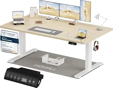 Homall Escritorio Elevable Eléctrico 160 x 80 cm Roble y Blanco