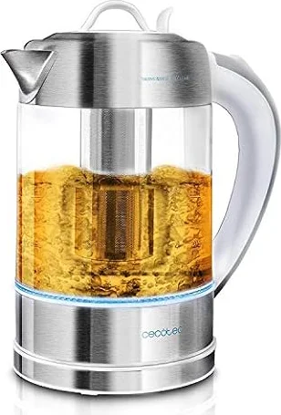 Cecotec Hervidor de Agua Eléctrico ThermoSense 370 Clear. 1,7 litros, Libre de BPA, 2200 W de Potencia, Base 360º, Filtro Antical Desmontable, Doble Sistema de Seguridad, Acero Inoxidable