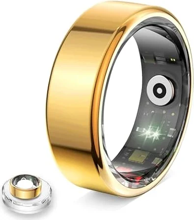 Anillo inteligente inteligente para mujer y hombre, rastreador de fitness con monitor de ritmo cardíaco, sueño, 100+ deportes, podómetro, impermeable IP68, sin suscripción para iOS y Android (dorado