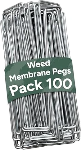 Paquete de 100 pinzas de jardín para asegurar el césped, en forma de U, ideal para membrana de control de malezas, tela, césped artificial, mate, malla galvanizada (Zuvo)