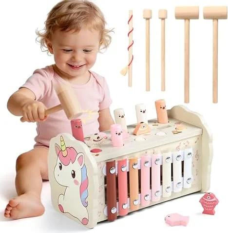 Juguetes Montessori 1 Años - Juguetes Niños Niñas 1 Año con Xilofono Bebé, Juego de Pesca, Juego de Martillos y Laberinto Numérico, Juguete Bebe 1 Año Regalo Bebe Niña Niño 1 Año Juegos Educativos