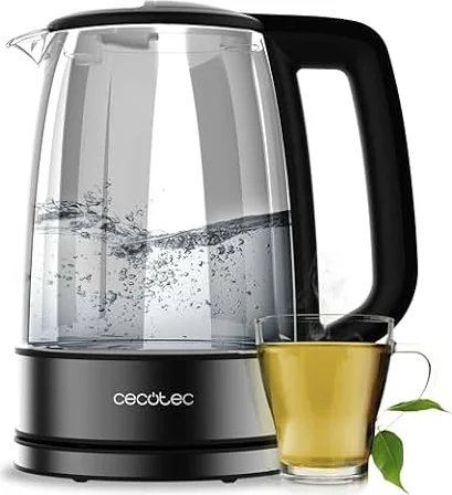 Cecotec Hervidor Eléctrico de Agua de 1,7 L ThermoSense 340 Clear. 2200W, Cuerpo de Vidrio de Borosilicato, Indicador Luminoso, Base con Giro 360º, Sistema de Seguridad