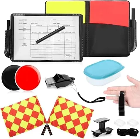 Kit de Tarjetas de Árbitro de Deportes, Arjetas de Árbitro Rojas y Amarillas, Accesorios de Árbitro para Juegos de Fútbol, Silbato, Banderas de Árbitro para Fútbol Deporte Escolar
