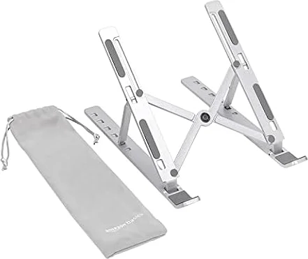 Amazon Basics Soporte Plegable para Portátil, Ajustable en 6 Ángulos, Diseño Ligero, Recomendado para una Visualización Ergonómica, Compatible con Portátiles de 10 a 15,6 pulgadas, Plateado