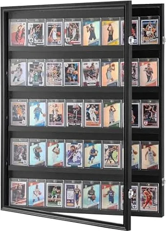 VEVOR Vitrina para 35 Tarjetas Deportivas con 98% de Protección UV, 617 x 775 x 55 mm, Vidrio de PC Transparente y Gabinete de Pared con Cerradura para Tarjetas Comerciales de Fútbol, ​​Baloncesto