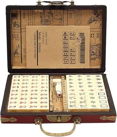 NiC IS COCNG Mahjong Juego de Mesa 144 Azulejos Mah Jong Set Chino Antiguo
