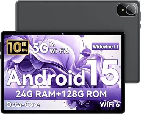 Tablet 10 Pulgadas, Tableta Android 15, Unisoc T30 Quad-Core, 18 GB RAM + 128 GB ROM + 1 TB TF, Pantalla HD IPS 1280x800, Cámara Dual 5MP + 8MP, 6000 mAh, WiFi 6, BT 5.0, Widevine L1, GPS (L90)