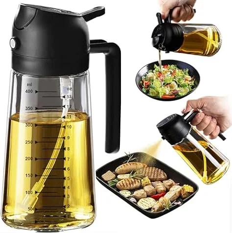 TrendPlain Pulverizador Aceite Spray 470ml - 2 en 1 Spray Aceite Cocina, Dispensadora para Freidora de Aire, Ensaladas, Vinagre y Accesorios Cocina (1 unidad, Negro)