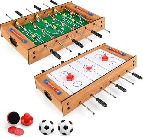 COSTWAY 2 en 1 Mesa Multijuegos, Mesa de Futbolín y Air Hockey, Juego sobremesa para Niños y Adultos, Futbolín sobremesa con 18 Jugadores para Fiesta Bar, 69 x 36 x 10 cm
