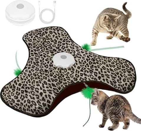 AUYAO Juguete Interactivo Gatos, Eléctrico Recargable, Pluma Móvil Leopardo